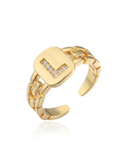 L Brass Cubic Zirconia Letter Vintage Band Ring