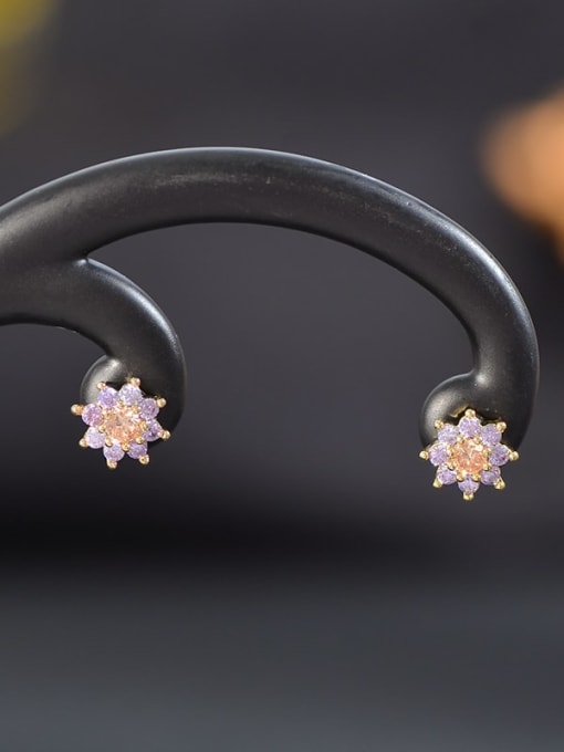 YOUH Brass Cubic Zirconia Flower Minimalist Stud Earring 2