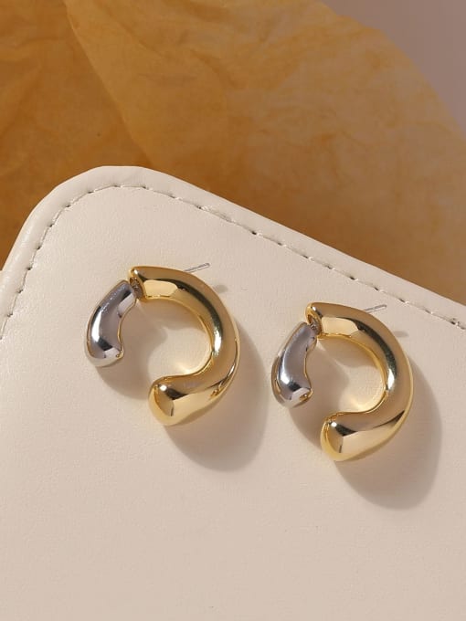 white k+ 14k gold Brass Geometric Vintage  C Shape Stud Earring