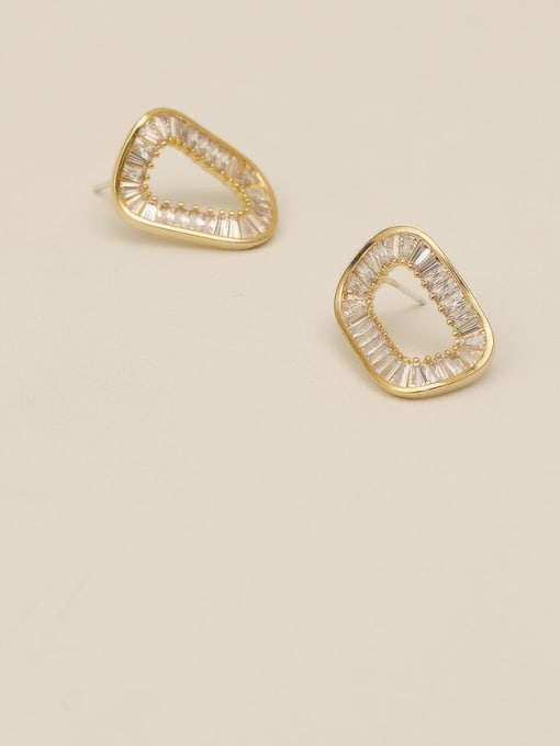 HYACINTH Brass Cubic Zirconia Geometric Minimalist Stud Trend Korean Fashion Earring 1