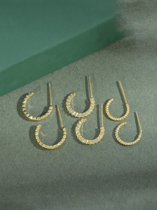 Gold E956 Brass Cubic Zirconia Geometric Minimalist Hoop Earring