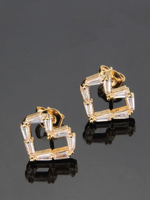 Gold plated white zirconium Brass Cubic Zirconia Heart Dainty Stud Earring