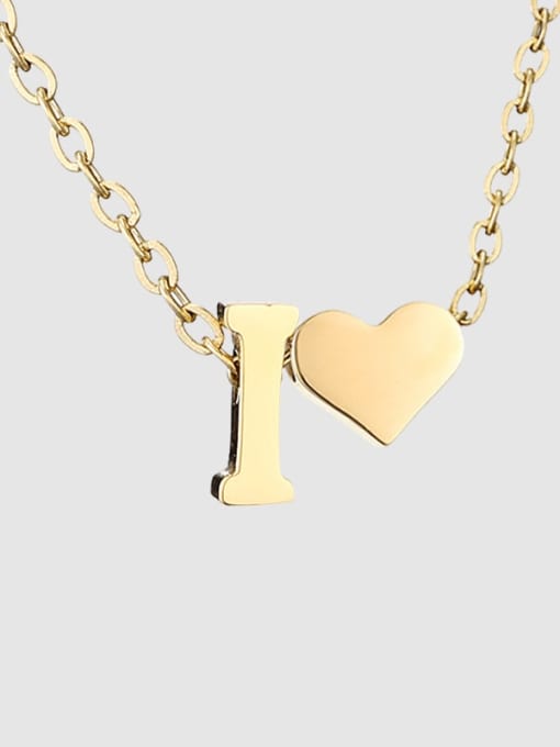I 14K Gold Stainless steel Letter Minimalist  Heart Pendant Necklace