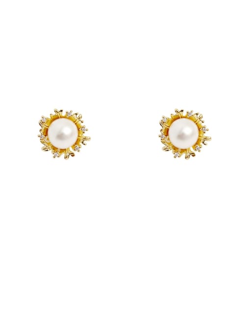 HYACINTH Brass Imitation Pearl Geometric Vintage Stud Trend Korean Fashion Earring 0