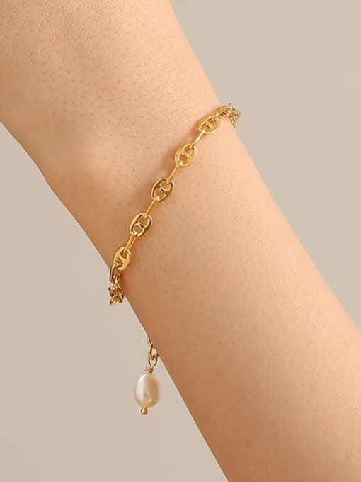 Five Color Brass Imitation Pearl Geometric Vintage Hollow Chain Link Bracelet 1