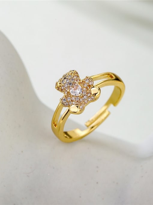 AOG Brass Cubic Zirconia Bear Cute Stackable Ring 2