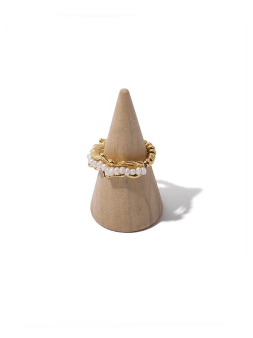 Gold (elastic adjustable) Brass Imitation Pearl Geometric Vintage Bead Ring