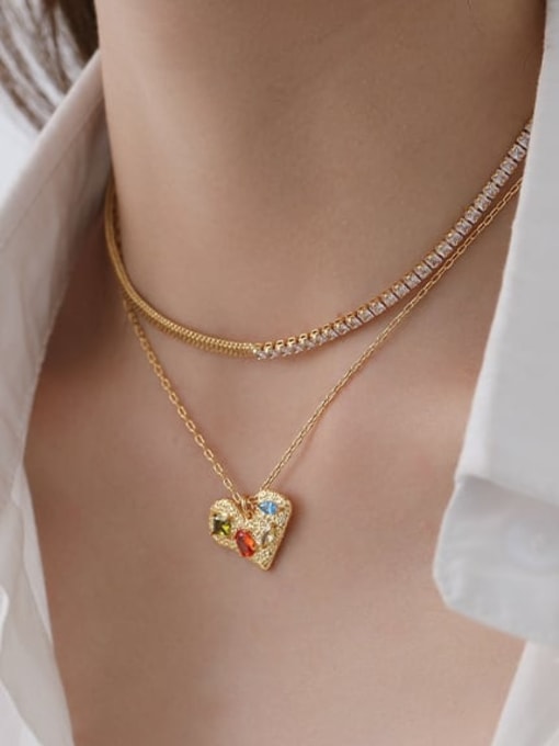 Five Color Brass Cubic Zirconia Heart Dainty Necklace 1