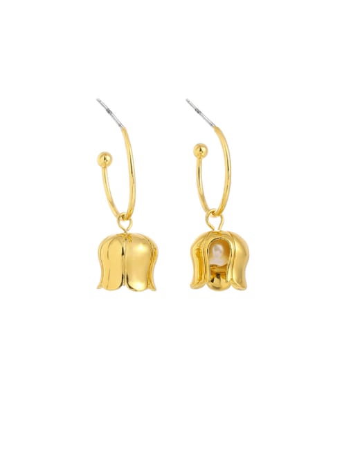 Bell earrings (detachable pendant) Brass Imitation Pearl Bell Hip Hop Hook Earring