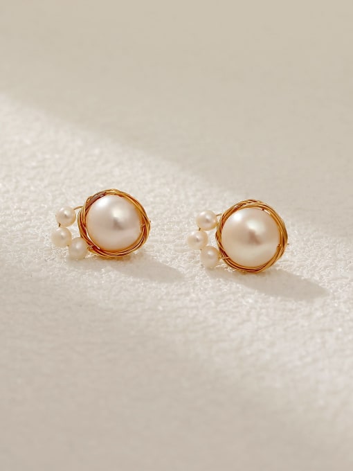 14k gold Brass Imitation Pearl Heart Minimalist Stud Earring