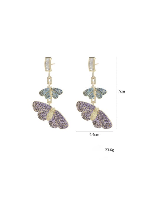 YOUH Brass Cubic Zirconia Butterfly Dainty Drop Earring 2