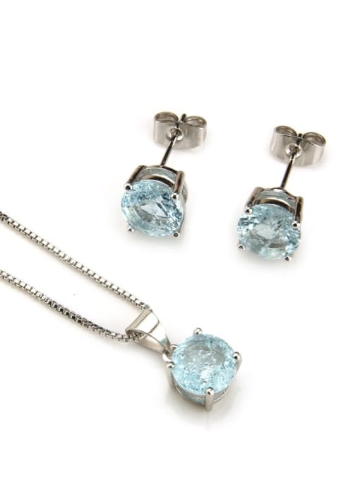 Platinum  Blue Zircon Brass Cubic Zirconia Vintage Geometric  Earring and Necklace Set