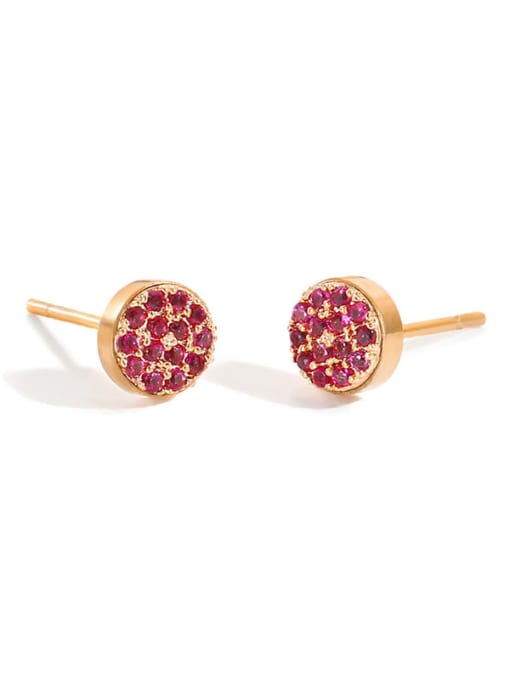 Rose Gold+ Rose Red Stainless steel Rhinestone Round Minimalist Stud Earring
