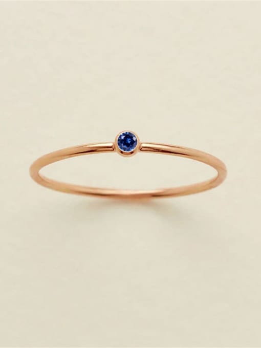 September Blue Rose Gold Stainless steel Birthstone Geometric Minimalist Band Ring