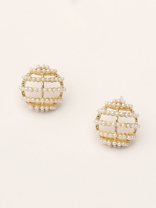 HYACINTH Brass Imitation Pearl Round Minimalist Stud Trend Korean Fashion Earring 1