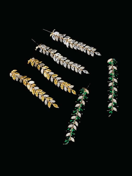 OUOU Brass Cubic Zirconia Leaf Luxury Cluster Earring 0