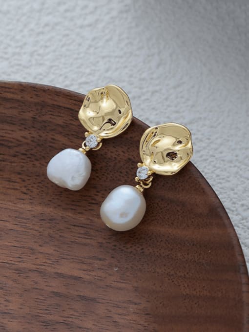 ACCA Brass Imitation Pearl Geometric Vintage Drop Earring 2