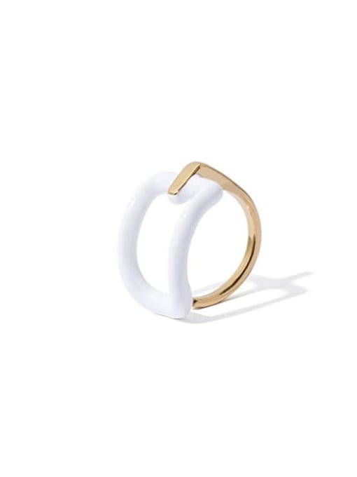 White oil dripping ring Brass Enamel Geometric Hip Hop Band Ring