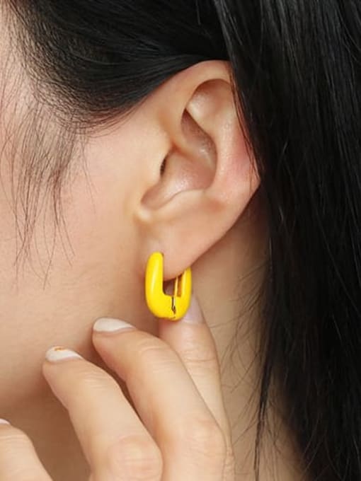 ACCA Brass Enamel Square Minimalist Huggie Earring 1