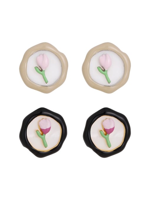 Five Color Brass Enamel Flower Cute Stud Earring