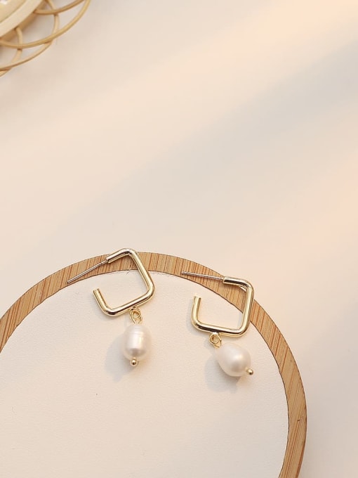 HYACINTH Copper Freshwater Pearl Geometric Minimalist Drop Trend Korean Fashion Earring 3