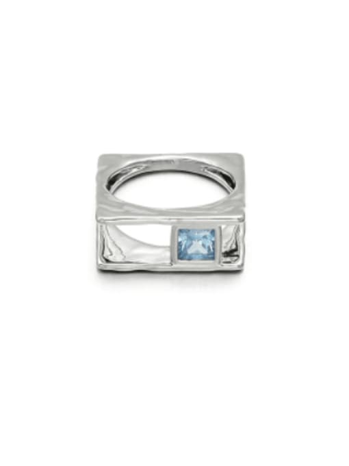 Blue +Platinum Brass Cubic Zirconia Square Minimalist Band Ring