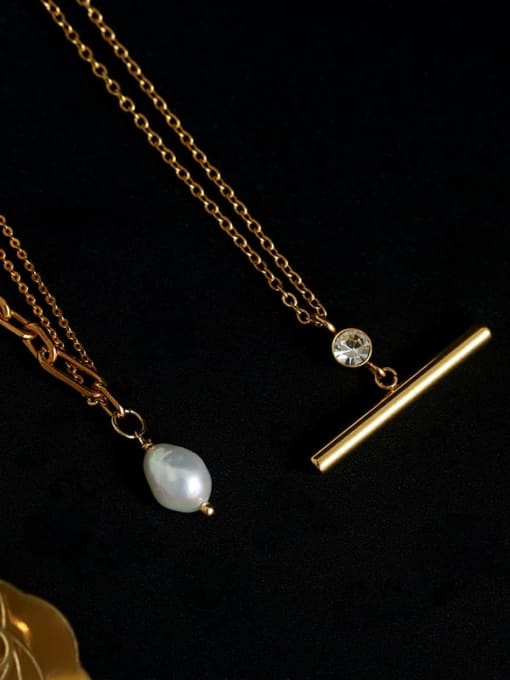 Five Color Brass Imitation Pearl Geometric Vintage Necklace 3