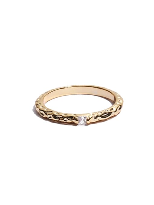 golden Brass Rhinestone Geometric Minimalist Band Ring