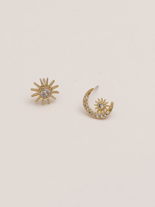 HYACINTH Brass Cubic Zirconia Asymmetry  Star Moon  Vintage Stud Trend Korean Fashion Earring 1