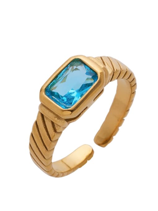 Golden+ Blue Stainless steel Glass Stone Geometric Minimalist Band Ring