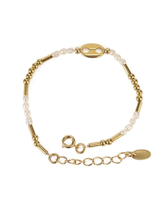 golden Brass Freshwater Pearl Geometric Vintage Bracelet