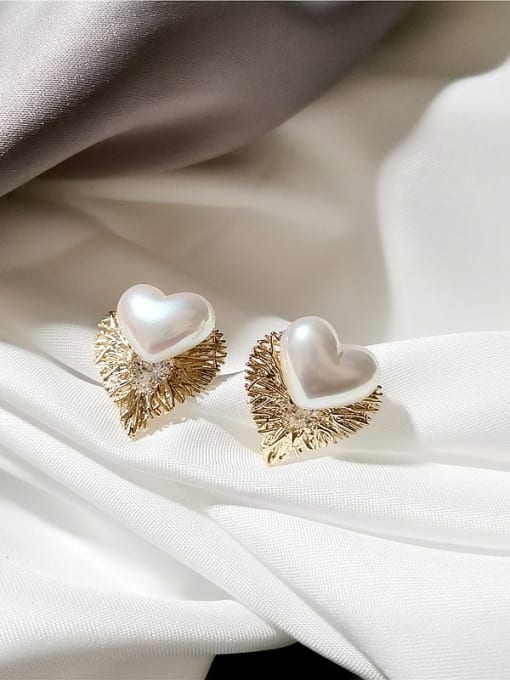 HYACINTH Copper Freshwater Pearl Heart Minimalist Stud Trend Korean Fashion Earring 2