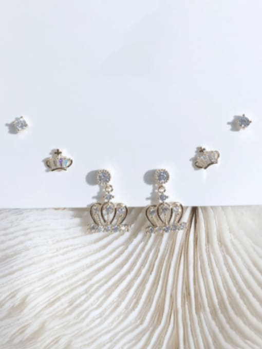 Crown set Earrings Brass Cubic Zirconia  Trend  Crown  Set Stud Earring