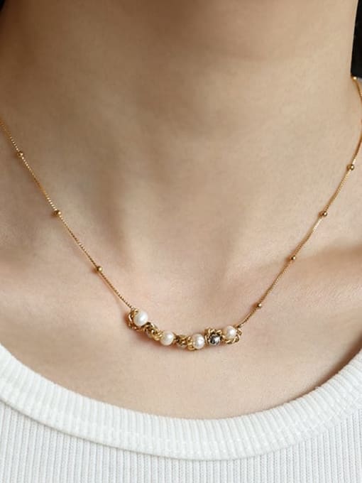 Five Color Brass Imitation Pearl Knot Geometric Vintage Necklace 1