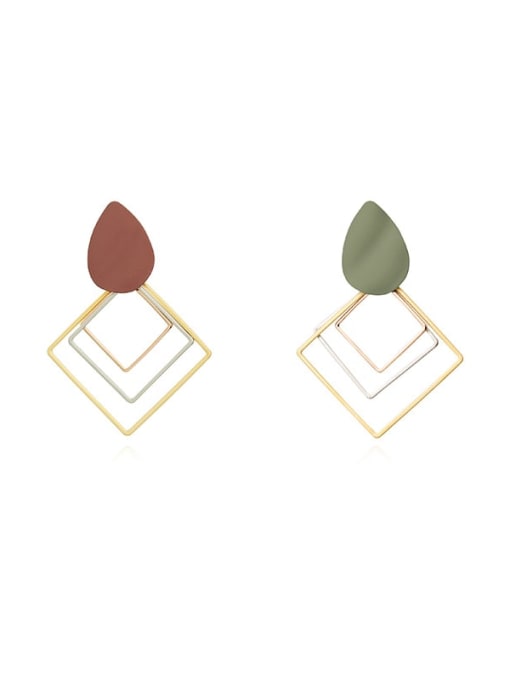 Dumb gold Copper Enamel  Hollow Geometric Minimalist Drop Trend Korean Fashion Earring