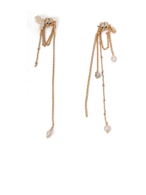 Single ：Bowknot Pearl Earbone clip Brass Tassel Hip Hop Threader Single Earring