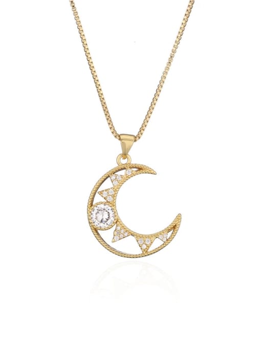 20470 Brass Cubic Zirconia Vintage Moon Pendant Necklace