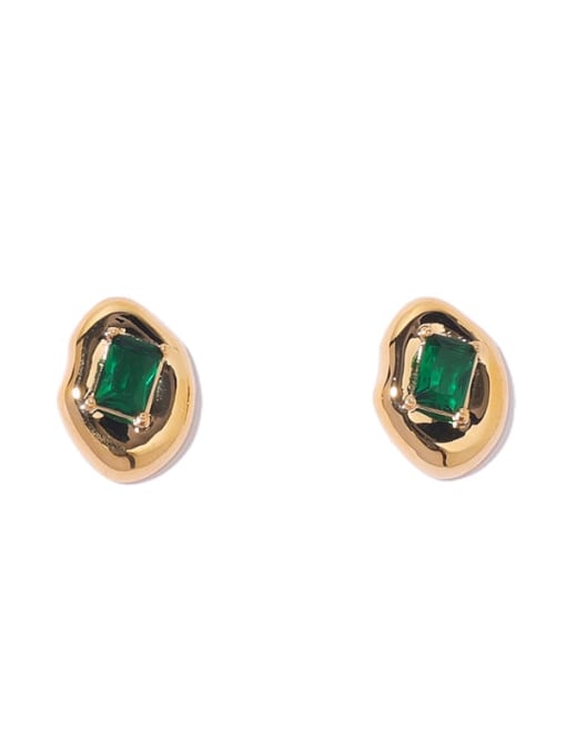 Emerald zircon Brass Cubic Zirconia Irregular Hip Hop Stud Earring
