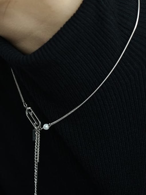 TINGS Titanium Steel Imitation Pearl Tassel Hip Hop Tassel Necklace 1