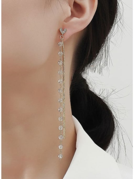 HYACINTH Brass Imitation Crystal Tassel Minimalist Threader Trend Korean Fashion Earring 1