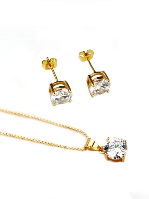 Gold plated white zirconium Brass Round Cubic Zirconia Earring and Necklace Set
