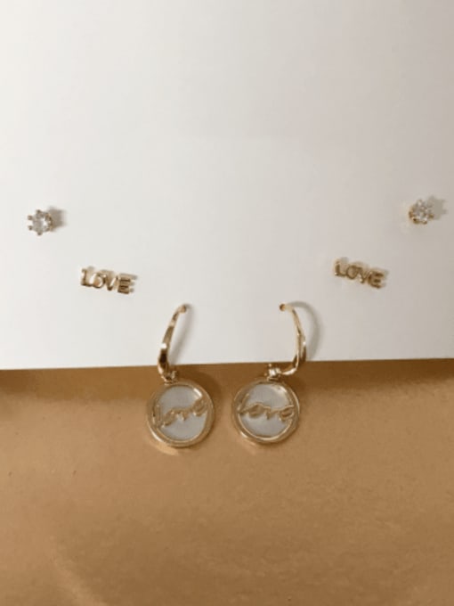 Shell letter Earring Set Brass Cubic Zirconia  Minimalist Round Set Stud Earring