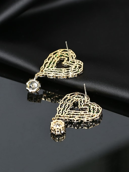 OUOU Brass Cubic Zirconia Heart Luxury Love Long  Cluster Earring 3