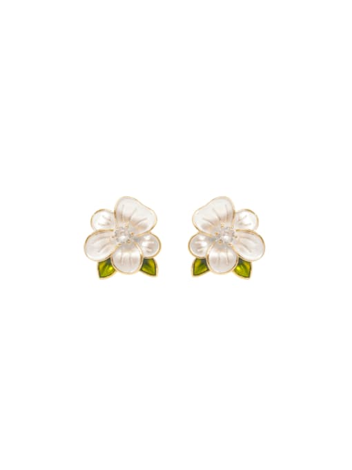 HYACINTH Brass Cubic Zirconia Flower Minimalist Stud Earring 0