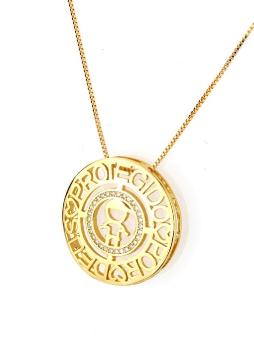 Gold plating Brass Cubic Zirconia Vintage  Hollow round boy pendant Necklace