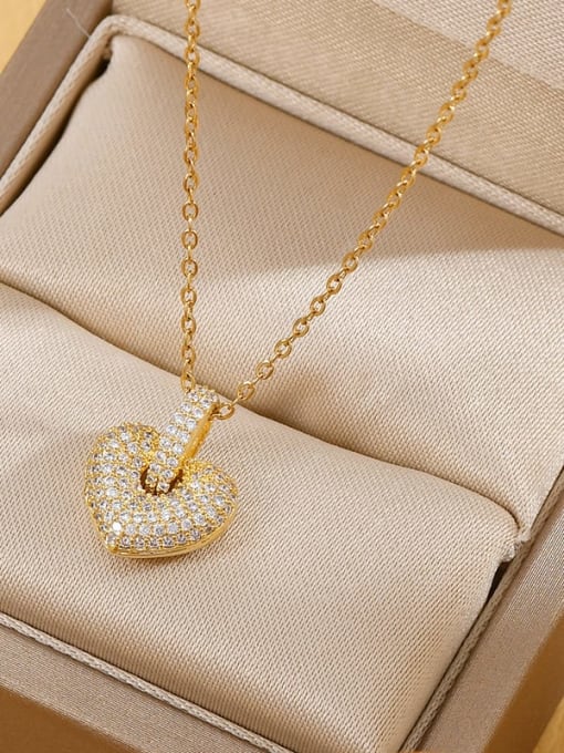 Gold XL62415 Brass Cubic Zirconia Heart Dainty Necklace