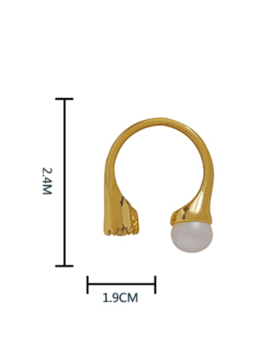 HYACINTH Brass Imitation Pearl Geometric Minimalist Band Ring 2