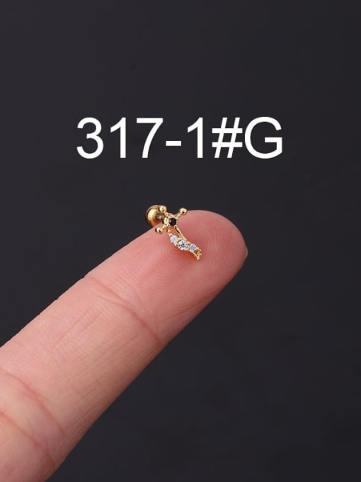 1 gold Brass Cubic Zirconia Bowknot Cute Single Earring (Single Only One)