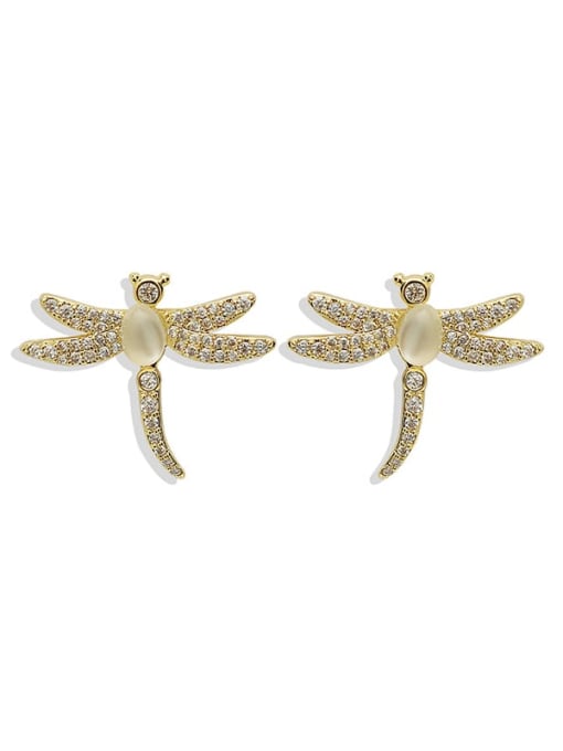 HYACINTH Copper Cubic Zirconia Dragonfly Vintage Stud Trend Korean Fashion Earring 3