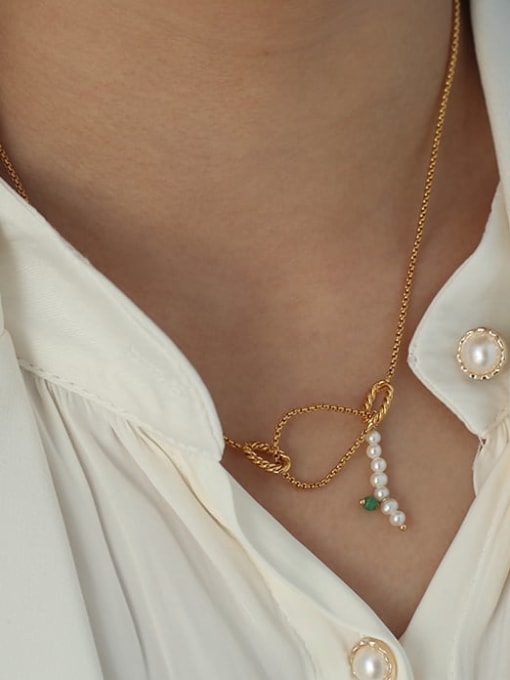 Five Color Brass Imitation Pearl Tassel Vintage Lariat Necklace 2